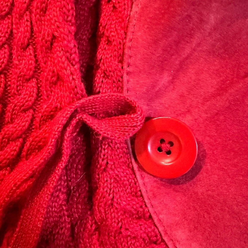 Coldwater Creek Red Suede Leather Jacket Large Knit Trim Button Front Y2K Boho - Picture 7 of 12